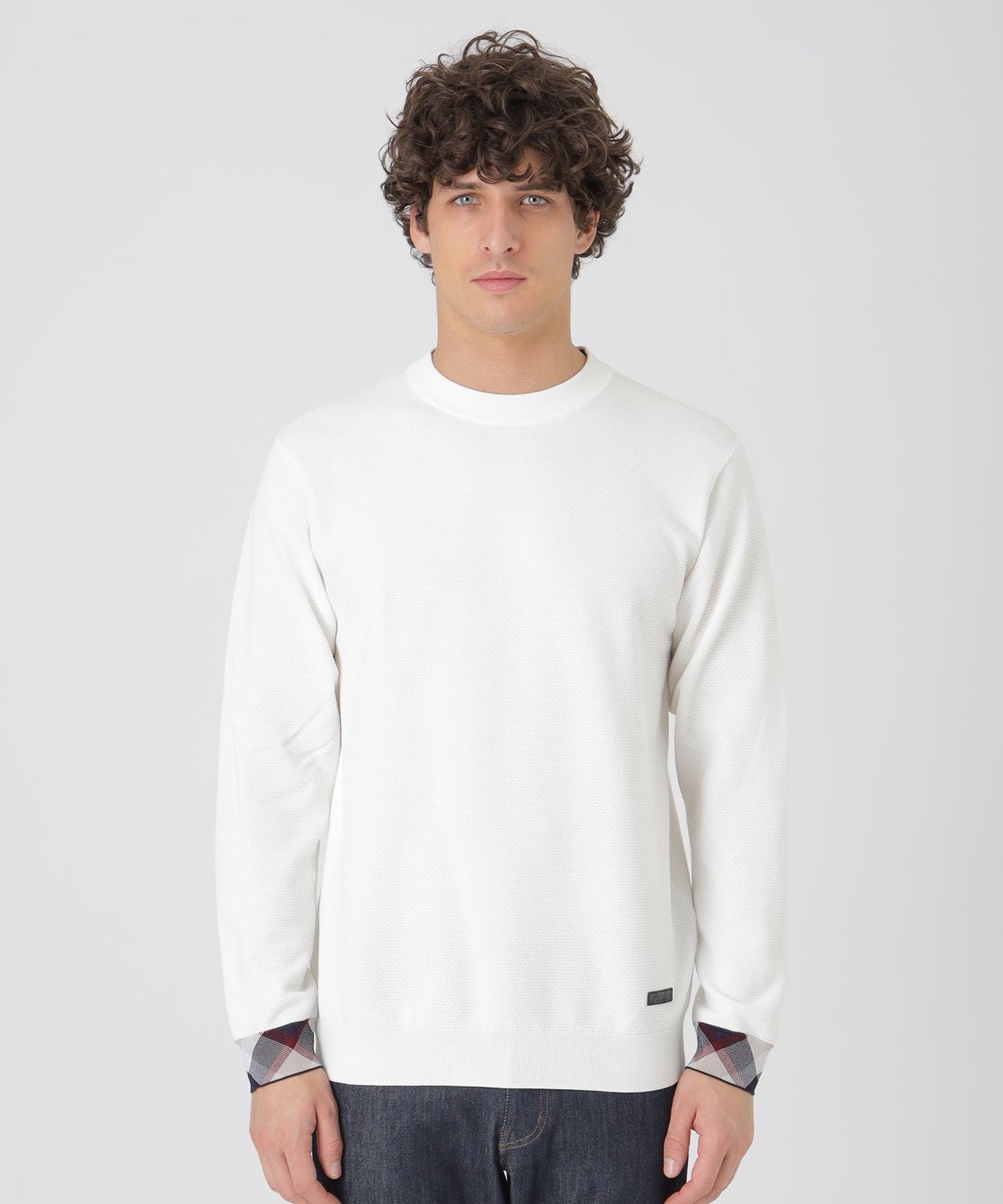 パーシャルチェックヴィスコンフィーニット（ニットウェア）｜BLACK