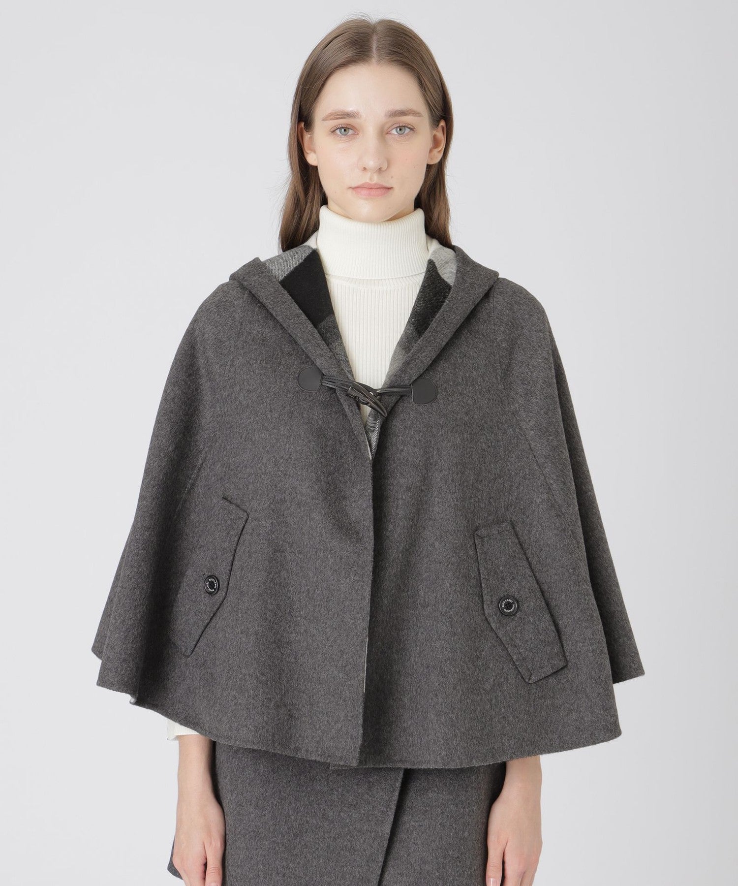 取扱店舗限定】クレストブリッジチェックリバーポリウールケープコート