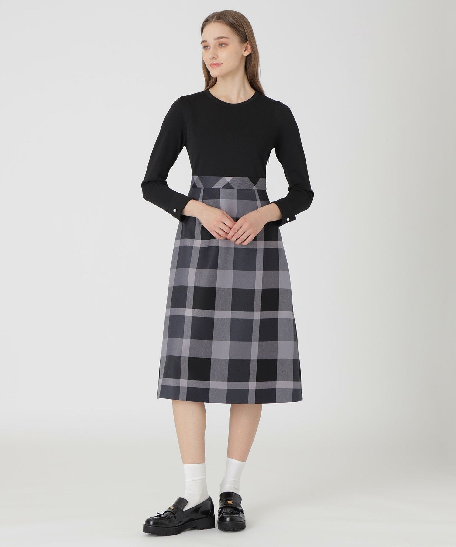 美品✨クレストブリッジ　チェックループヤーンツィード　ドレス Aライン 美品✨クレストブリッジ チェックループヤーンツィード ドレス A