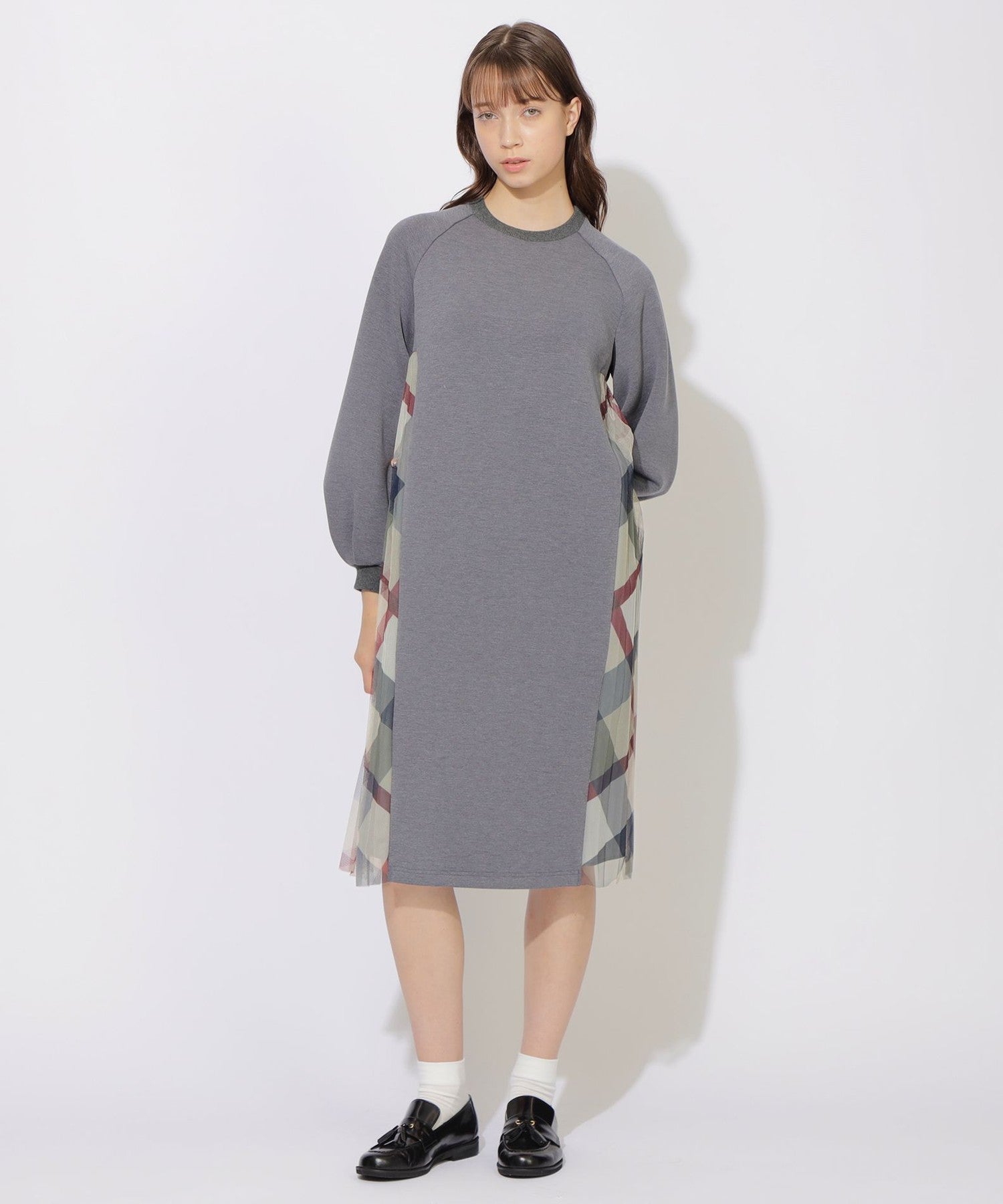 限定カラーあり】チェックプリーツコンビジャージードレス（ドレス