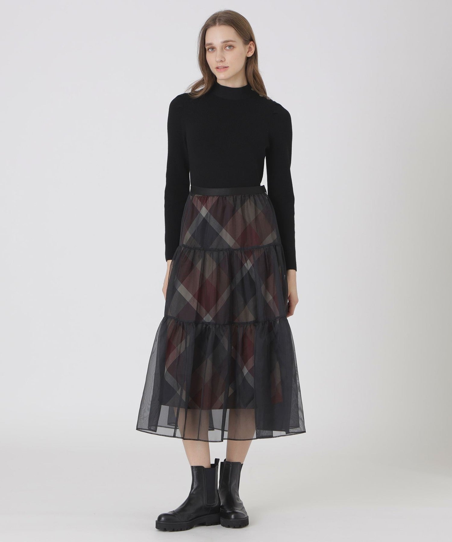 ブルーレーベルクレストブリッジ　ドッキングニットワンピース　メガチェック　レース 取扱店舗限定】クレストブリッジチェックサキソニーニットドッキング