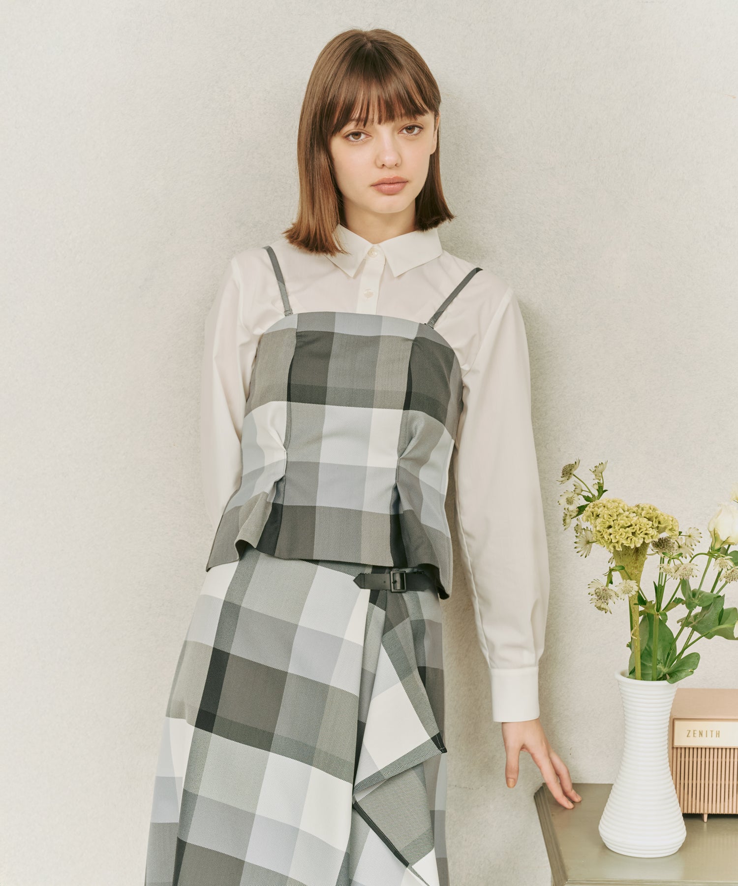 BLUE LABEL CRESTBRIDGE チェックチュールビスチェ付トップス クレストブリッジチェックビスチェブラウスセット（ブラウス）｜BLUE
