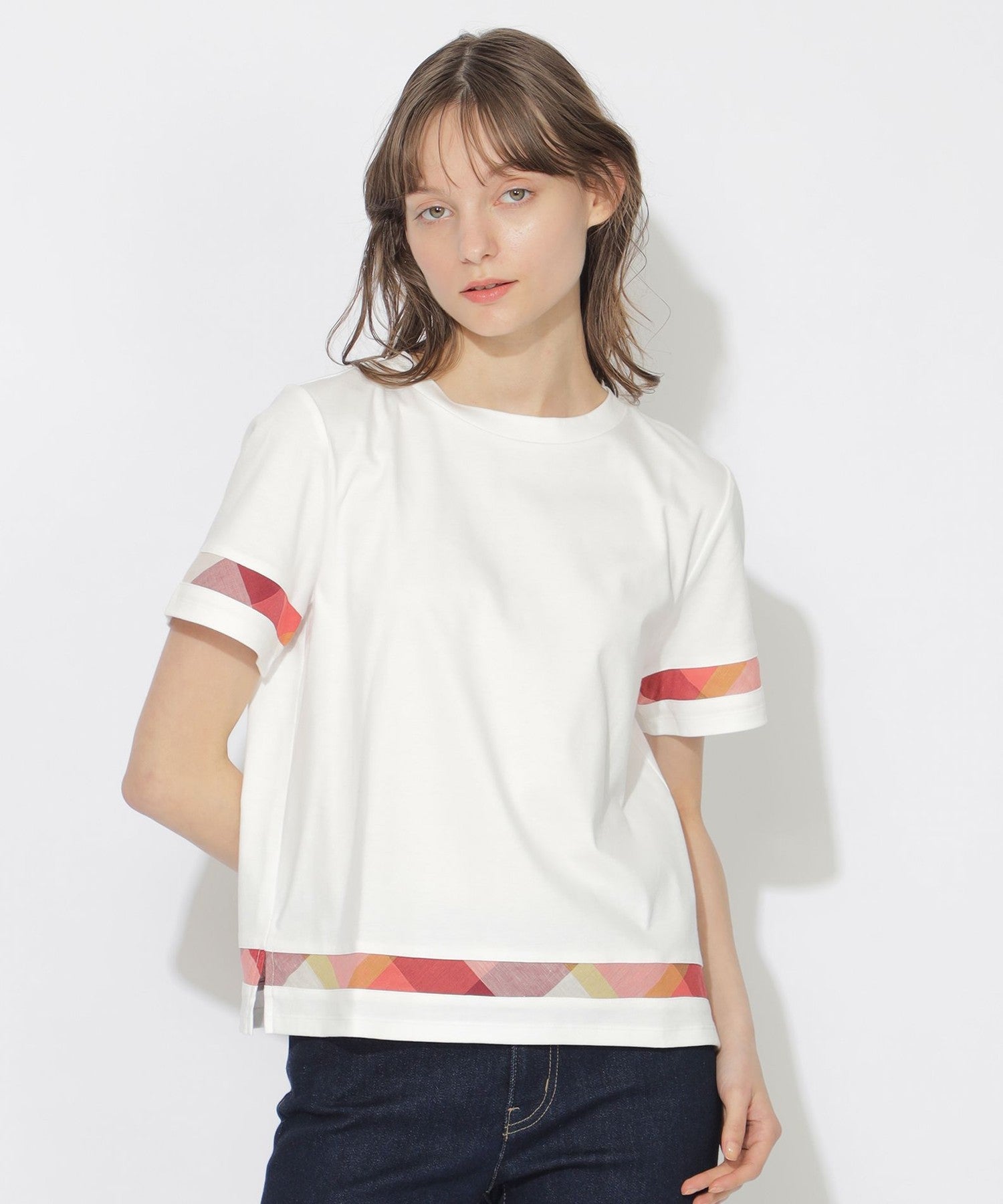 WEB限定】バイオシルケットスムースチェックラインTシャツ（WEB