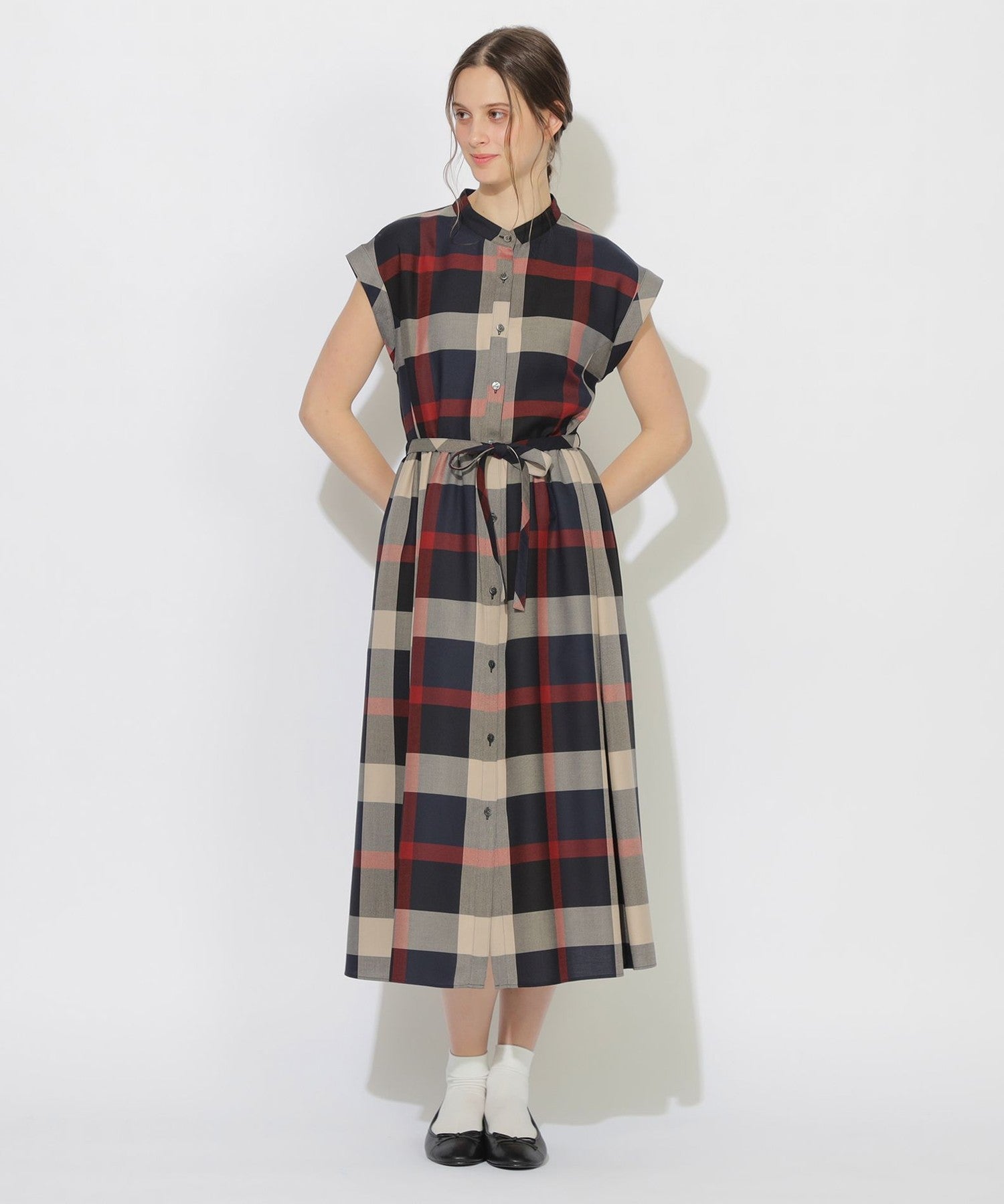 クレストブリッジワンピース♡サイドチェック クレストブリッジチェックフレンチスリーブワンピース（ドレス）｜CB