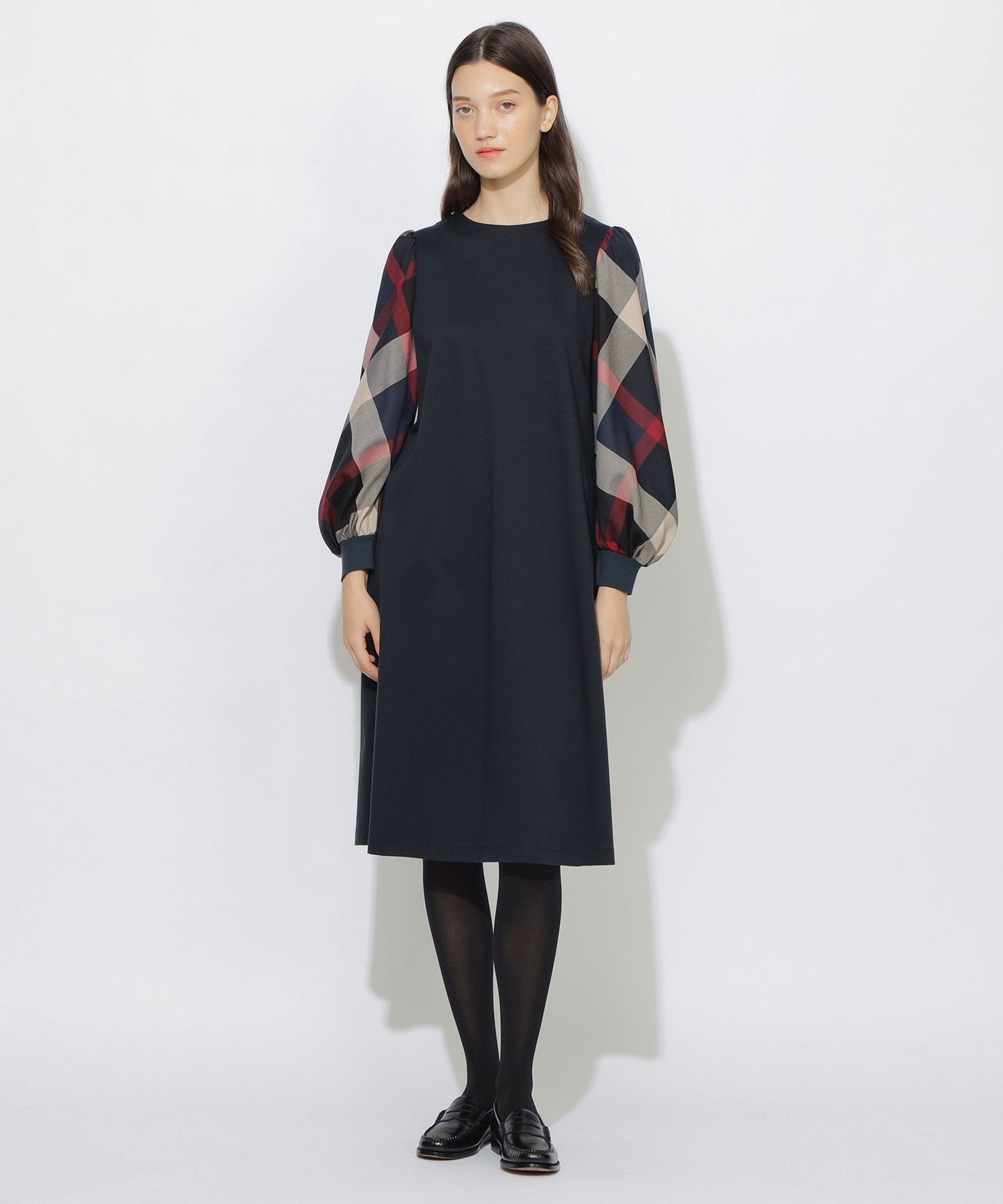 【美品】シービークレストブリッジ　フレアワンピース　ロング　黒　チェックリボン 美品】シービークレストブリッジ フレアワンピース ロング 黒