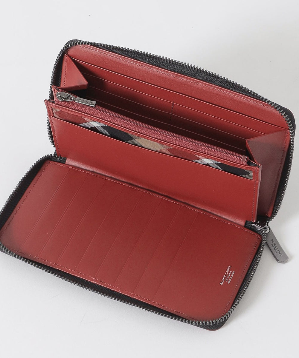 バイカラークレストブリッジチェックラウンドジップウォレット