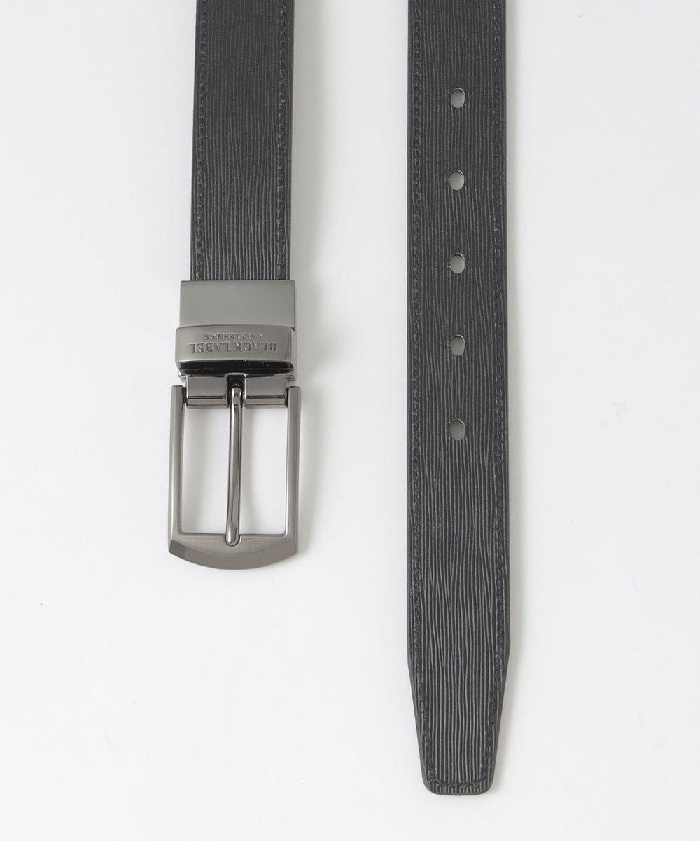 ウォーターフォールエンボスブラックスリムリバーシブルベルト（ベルト