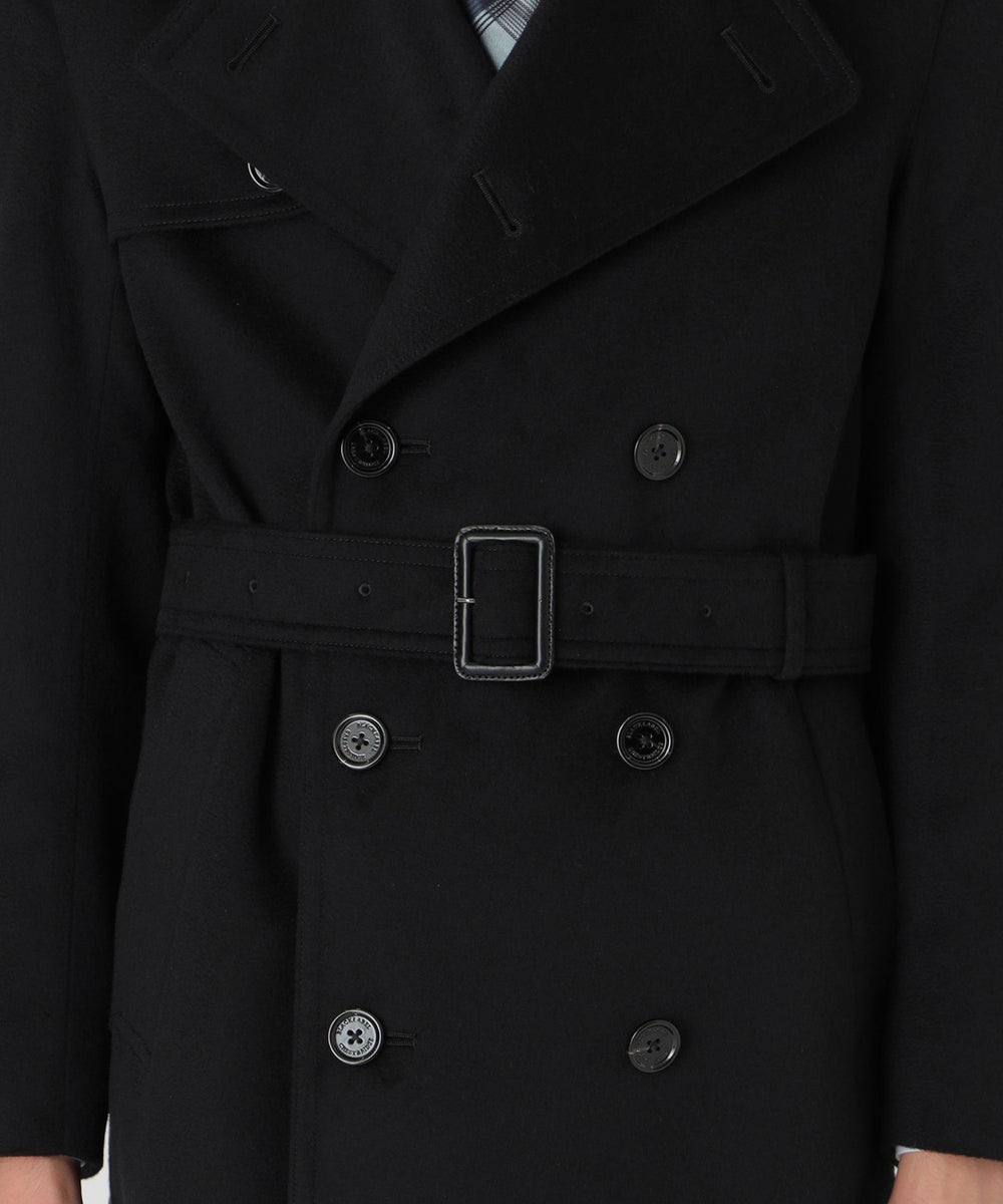 バーバリー柄裏地 ブラック ダブルブレストコート BURBERRY(バーバリー) Melton double-breasted belted coat