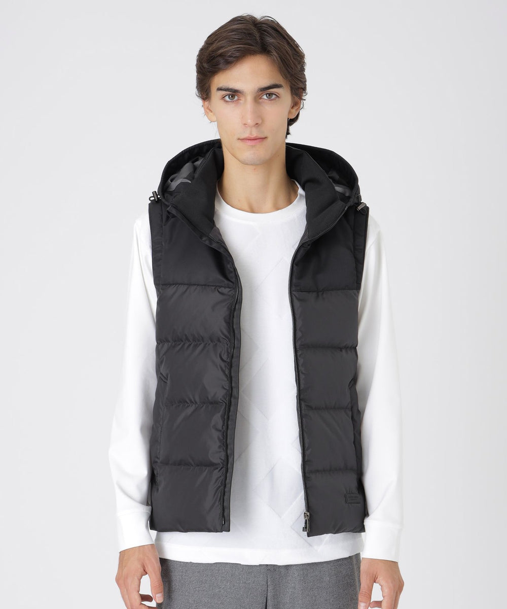 一部店舗限定】パーシャルチェックダウンベスト（ブルゾン）｜BLACK