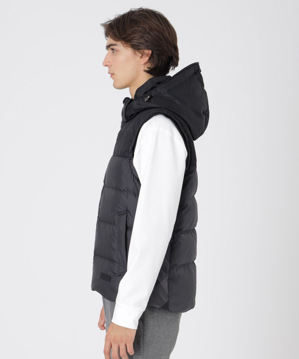 一部店舗限定】パーシャルチェックダウンベスト（ブルゾン）｜BLACK