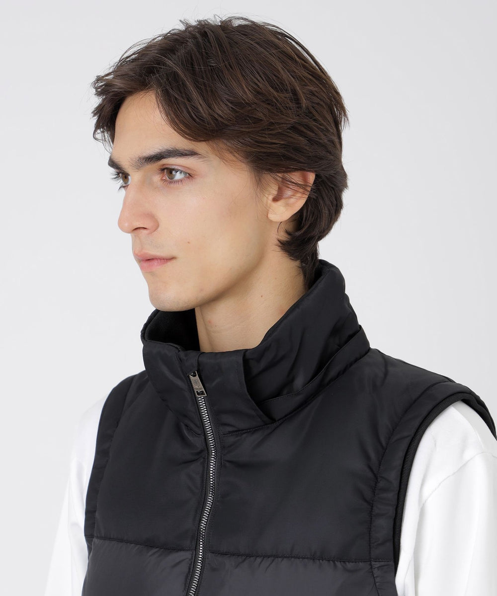 一部店舗限定】パーシャルチェックダウンベスト（ブルゾン）｜BLACK