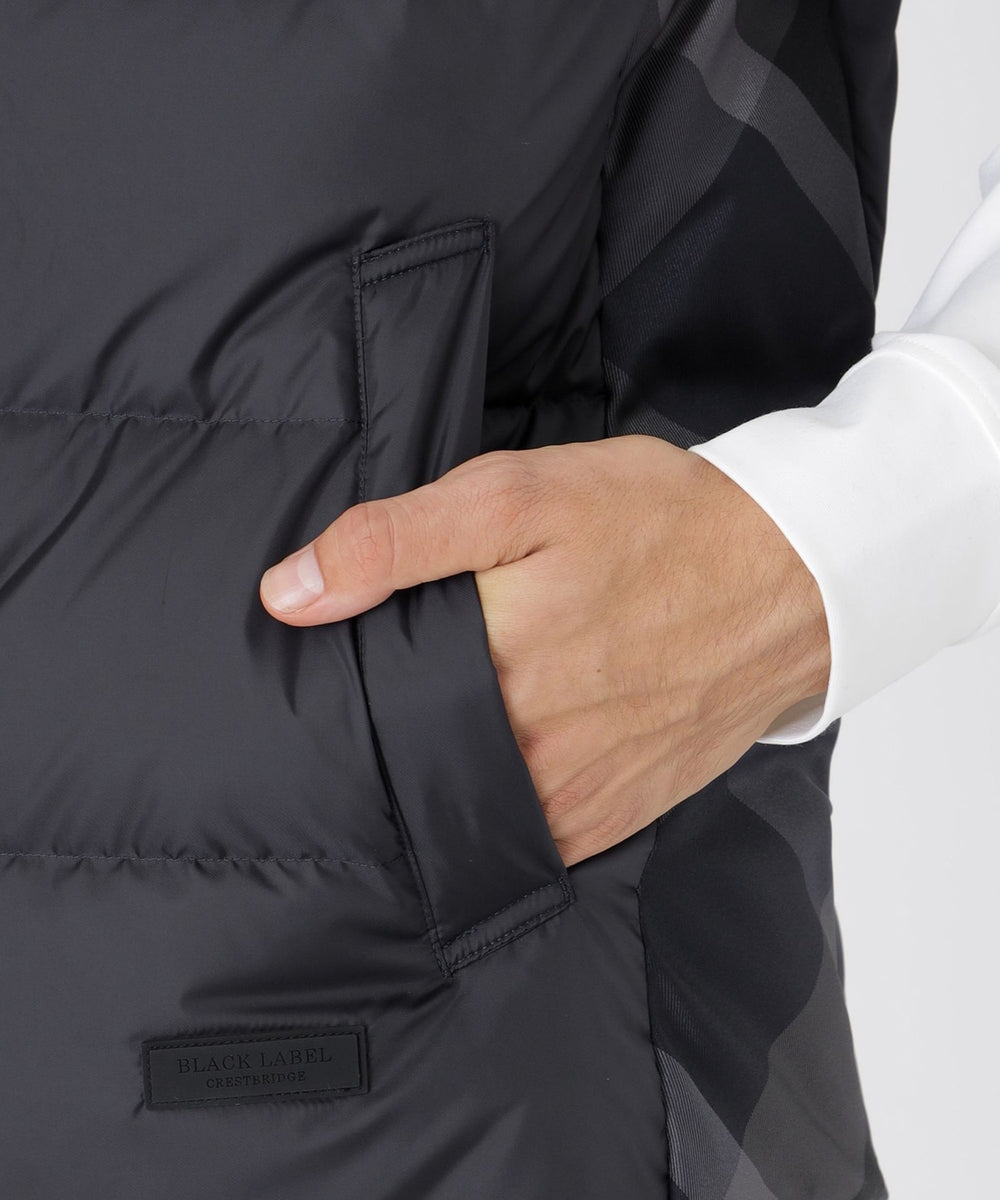 一部店舗限定】パーシャルチェックダウンベスト（ブルゾン）｜BLACK