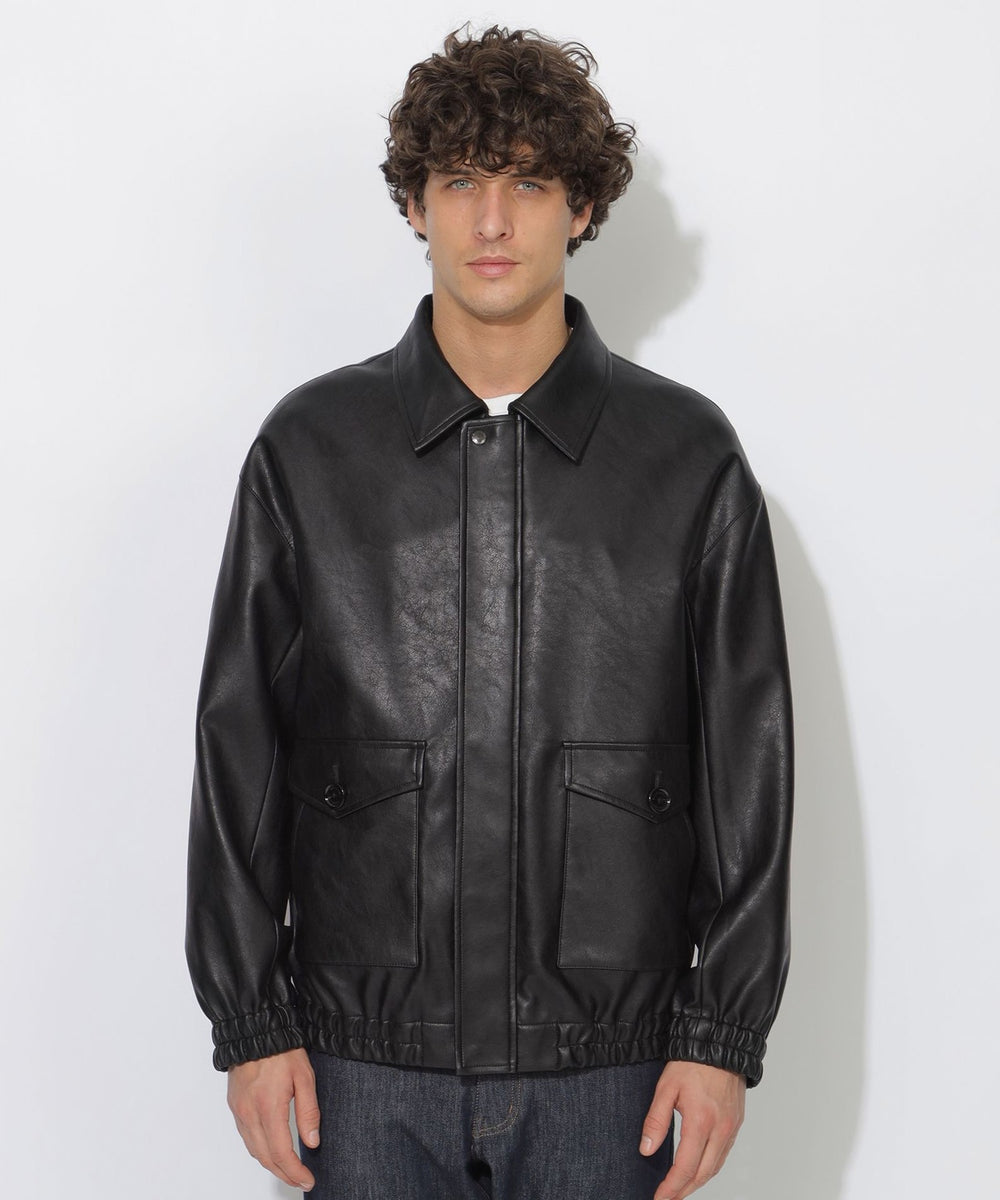 WEB限定】シンセティックレザーフライトジャケット（ブルゾン）｜BLACK