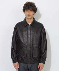 WEB限定】シンセティックレザーフライトジャケット（ブルゾン）｜BLACK