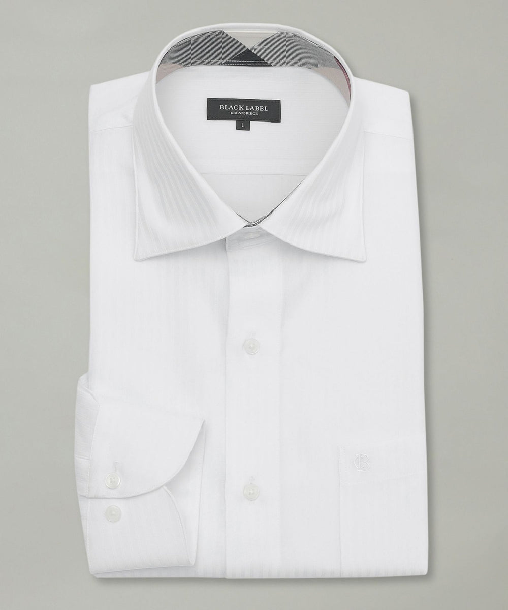 ꧁美品꧂ブラックレーベルクレストブリッジ　シャドーストライプシャツ　白　Ｓ シャドーストライプセミワイドカラーシャツ（ドレスシャツ）｜BLACK