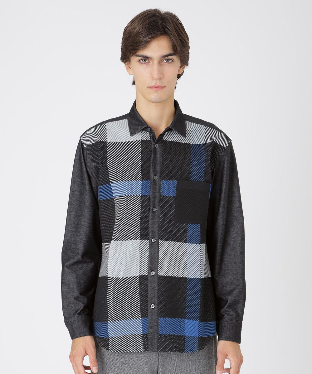 パネルチェックニットドッキングシャツ