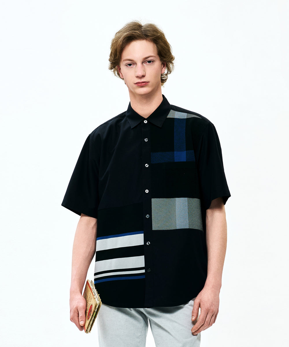 【予約販売】パネルチェックハイブリッドハーフスリーブシャツ