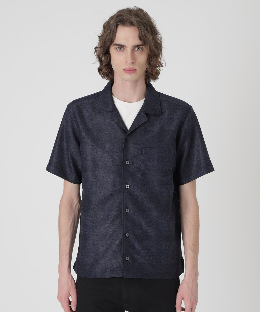 シャドーチェックカラミオープンカラーシャツ