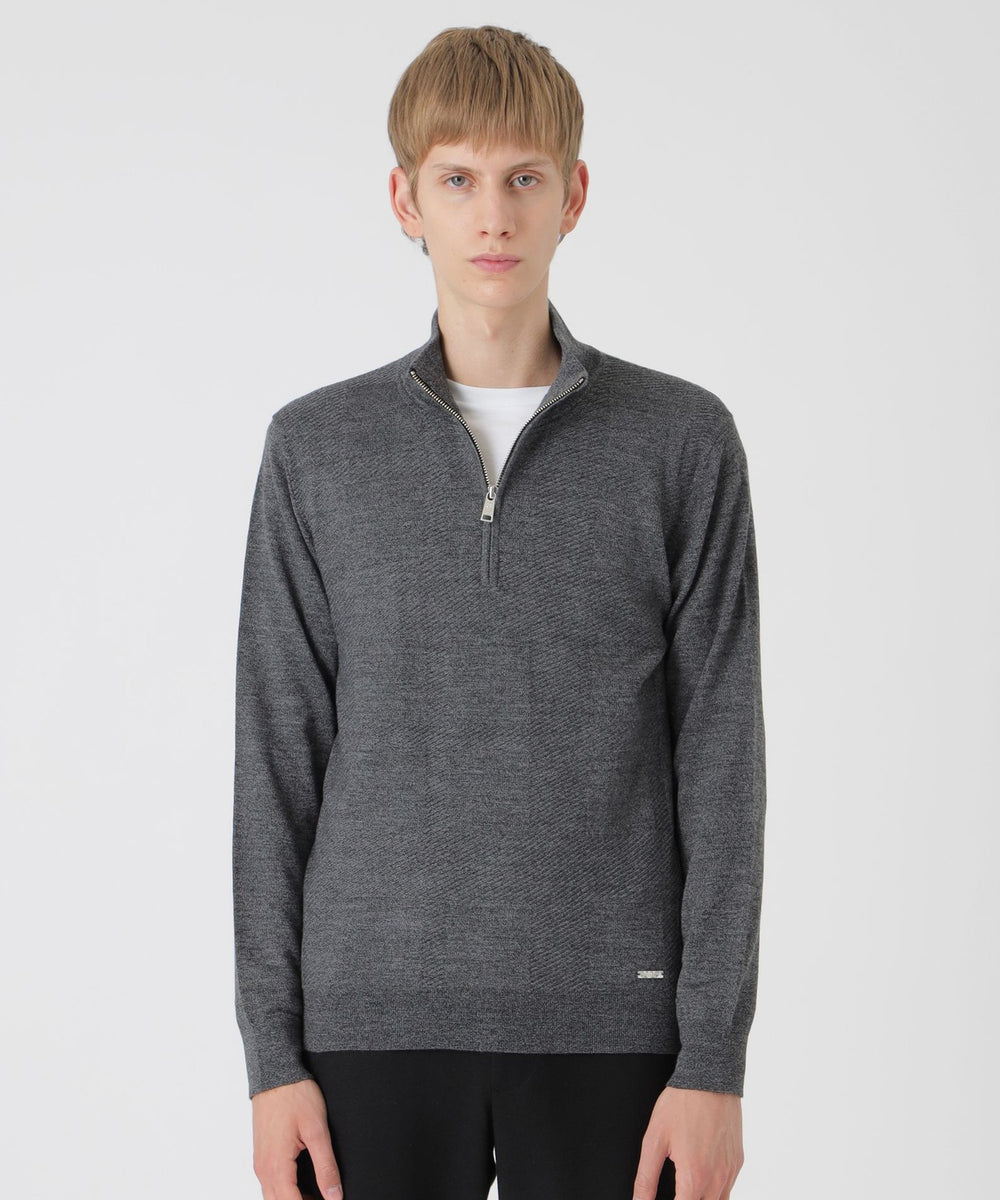 シャドーチェックハーフジップニット