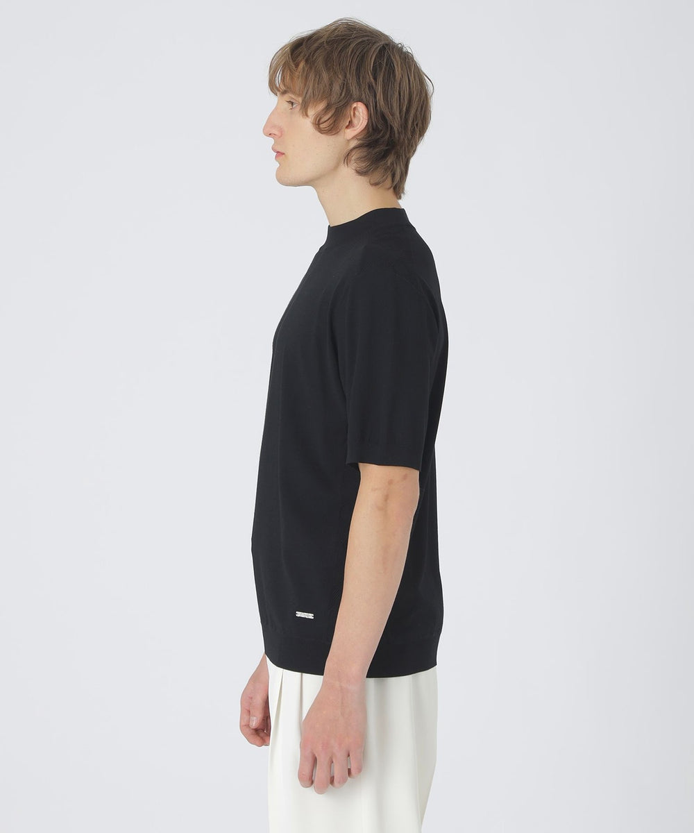 ヴィスコンフィーモックネックニットTシャツ（ニットウェア）｜BLACK