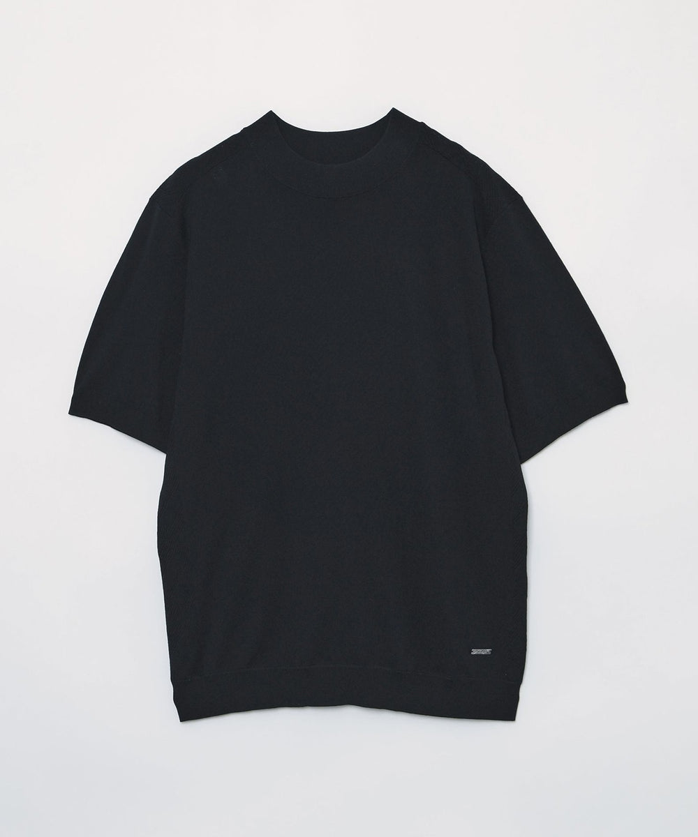 ヴィスコンフィーモックネックニットTシャツ（ニットウェア）｜BLACK