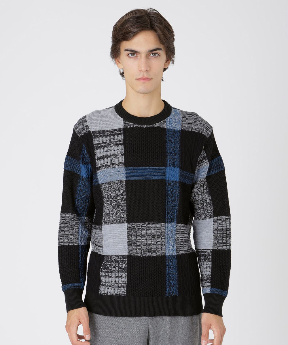 【完売品】ブラックレーベル　クレストブリッジ　チェックニットブルゾン　ブラック テクスチャーミックスクレストブリッジチェックニット（ニット