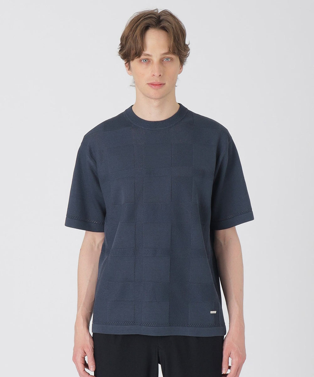 ハイツイストシャドーチェックニットTシャツ