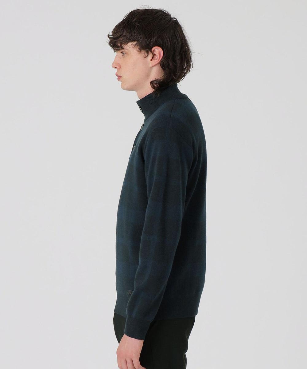 トーナルチェックスタンドネックニット(ニットウェア)|BLACK LABEL