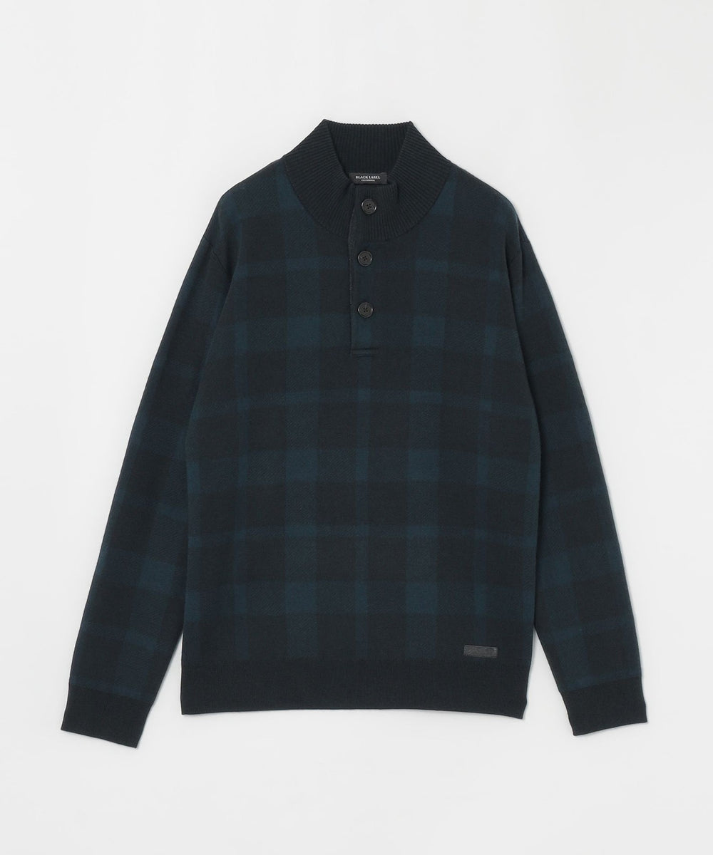 トーナルチェックスタンドネックニット(ニットウェア)|BLACK LABEL
