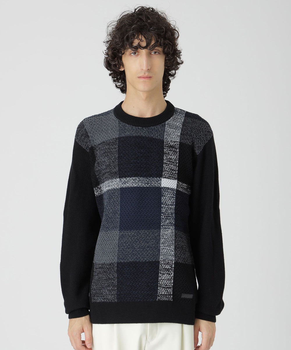 一部店舗限定】パネルテクスチャークレストブリッジチェックニット