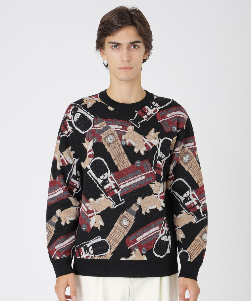 ✨新品✨ボウリングウェア　アメリカサイズL　ブラックウィドウ　ブラック 一部店舗限定】ブリティッシュモチーフジャカードニット（ニット