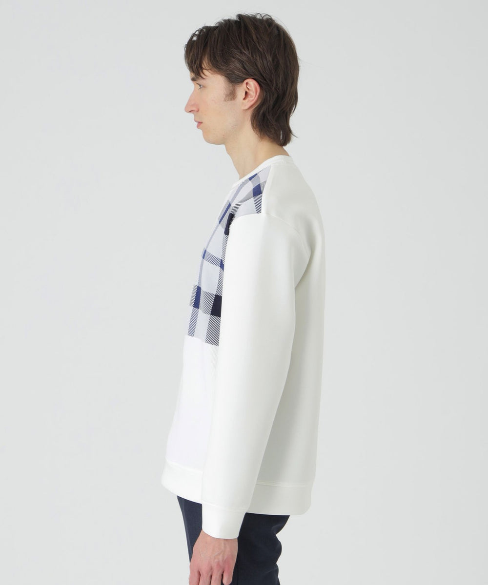 チェックニットドッキングスウェットシャツ（カットソー）｜BLACK