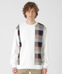 チェックニットドッキングスウェットシャツ（カットソー）｜BLACK