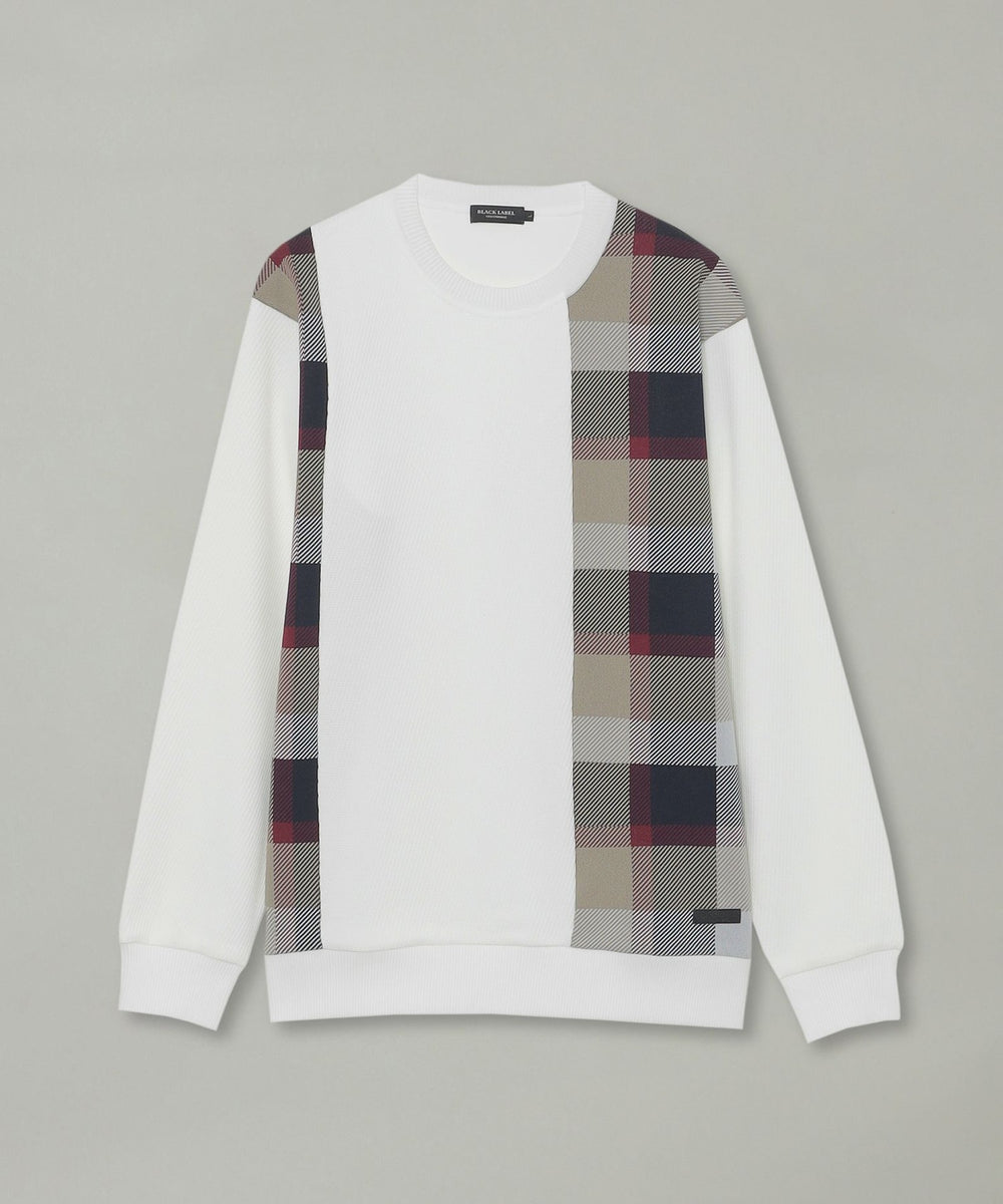 チェックニットドッキングスウェットシャツ（カットソー）｜BLACK