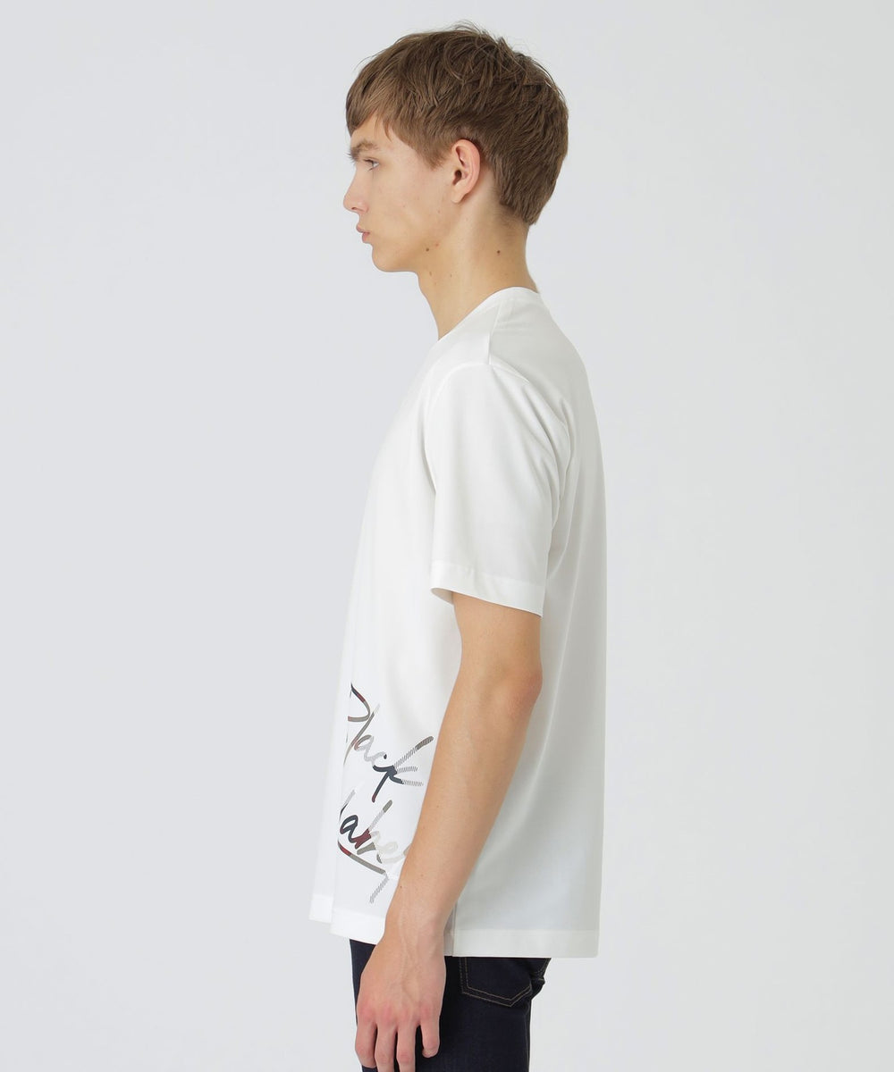 チェックコンビロゴグラフィックTシャツ（カットソー）｜BLACK