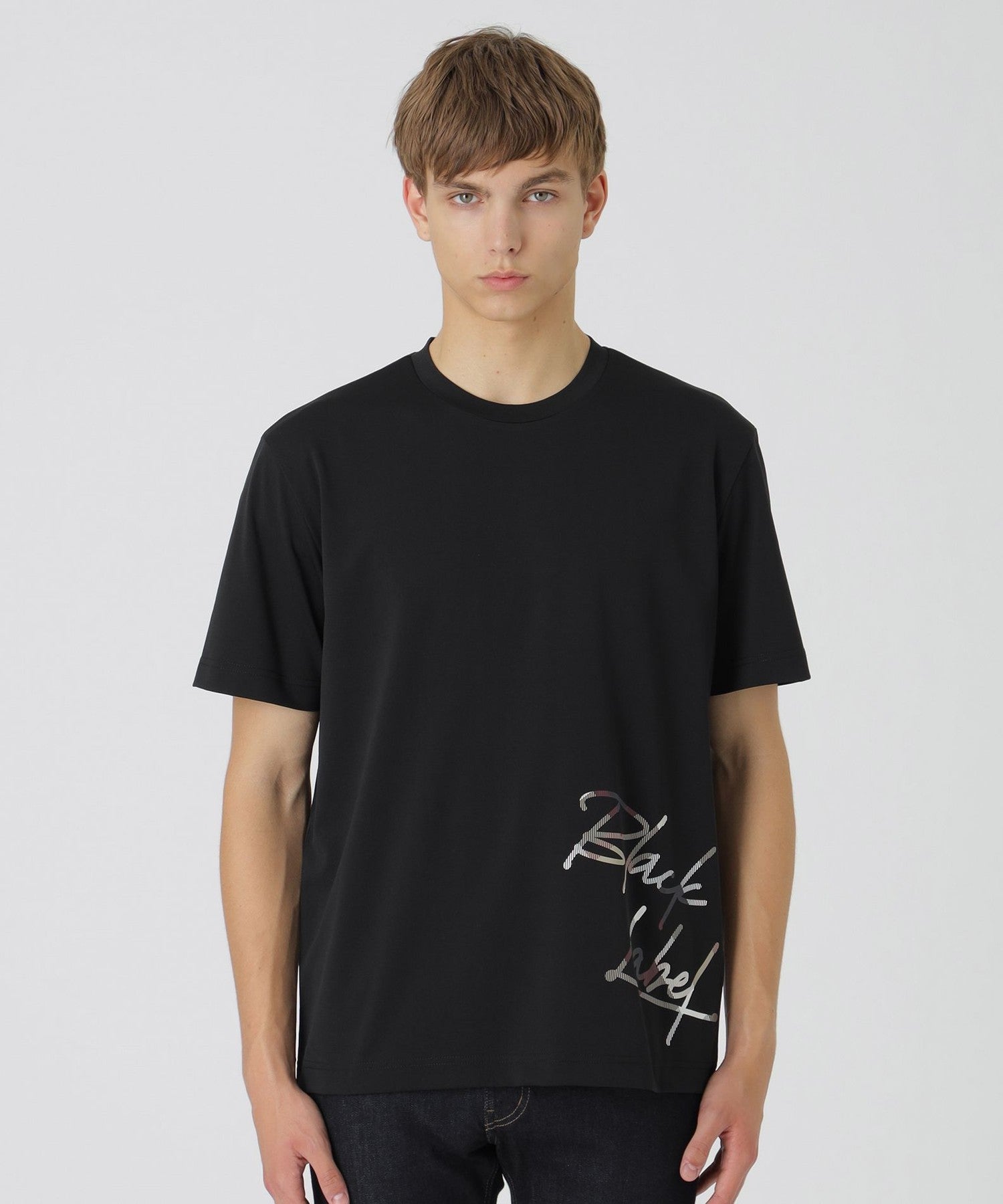 チェックコンビロゴグラフィックTシャツ（カットソー）｜BLACK