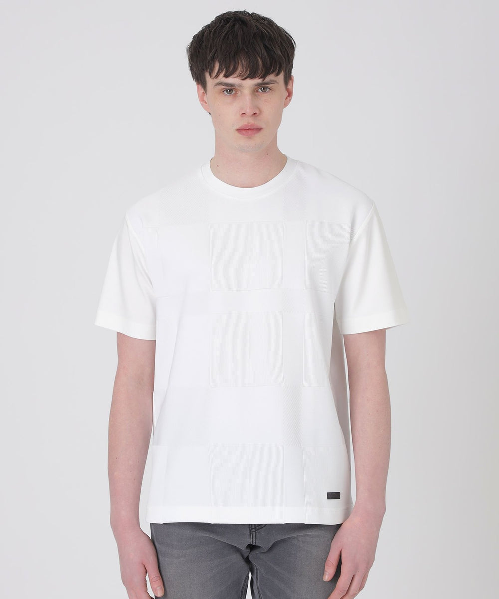 フェードカラーパネルシャドーチェックTシャツ（カットソー）｜BLACK