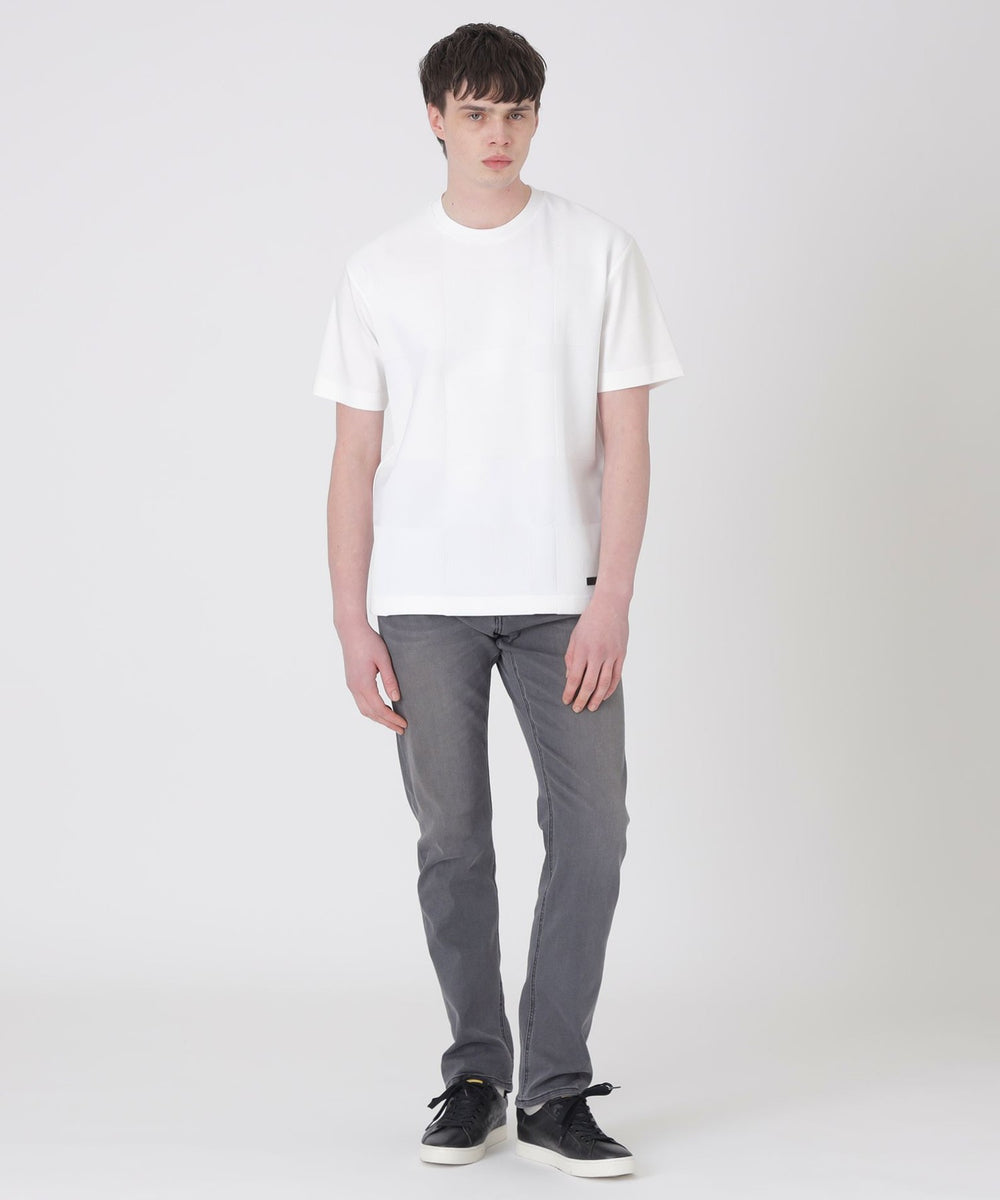 フェードカラーパネルシャドーチェックTシャツ（カットソー）｜BLACK