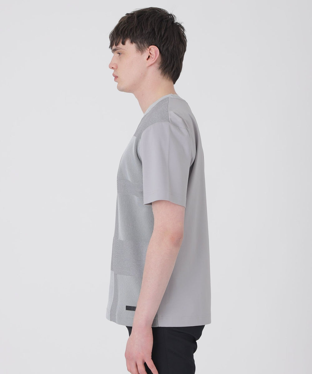 フェードカラーパネルシャドーチェックTシャツ（カットソー）｜BLACK