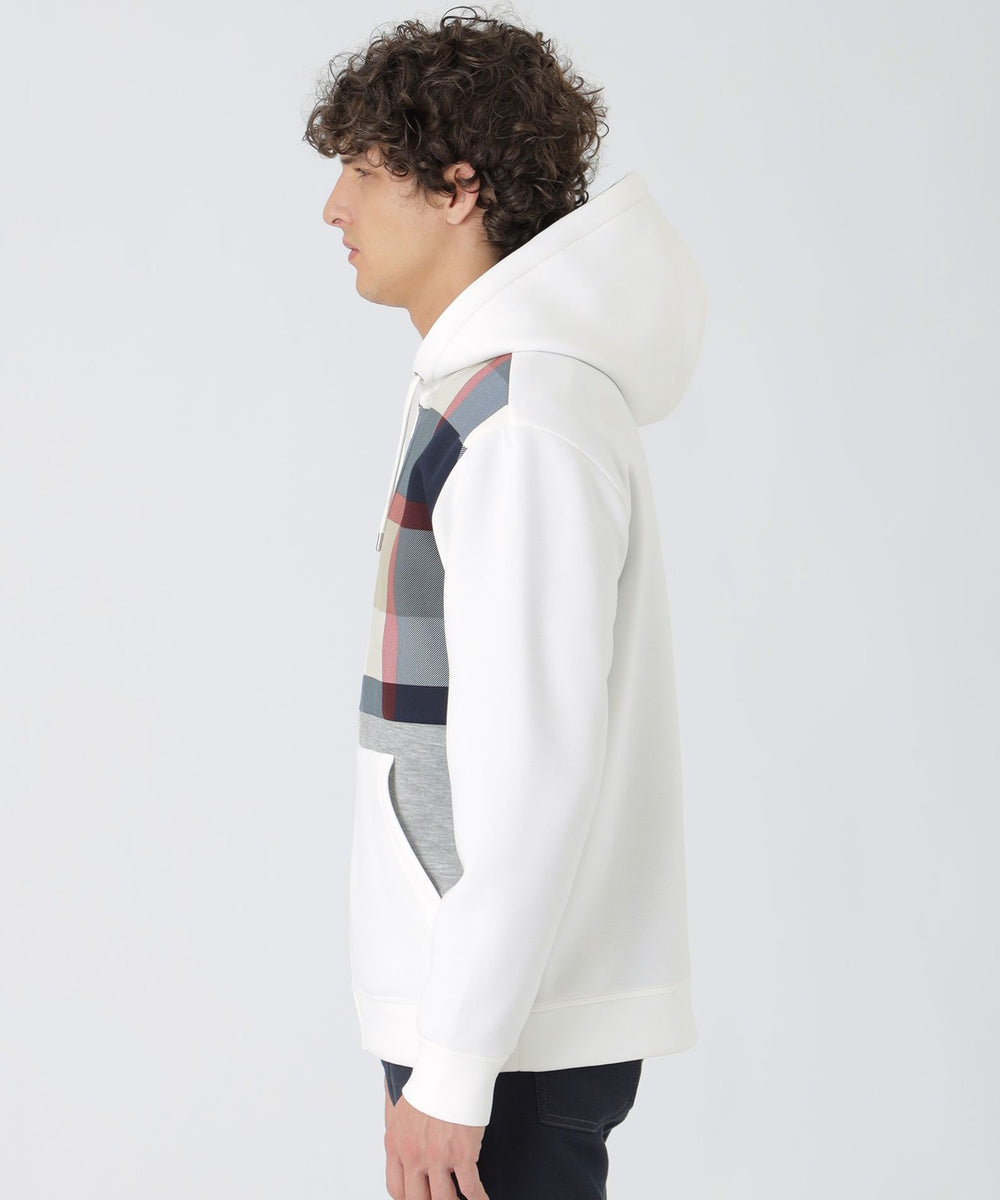 新品★ブラックレーベルクレストブリッジ ホワイト チェック パーカー フーディー 一部店舗限定】パッチワークチェックパーカー（カットソー）｜BLACK