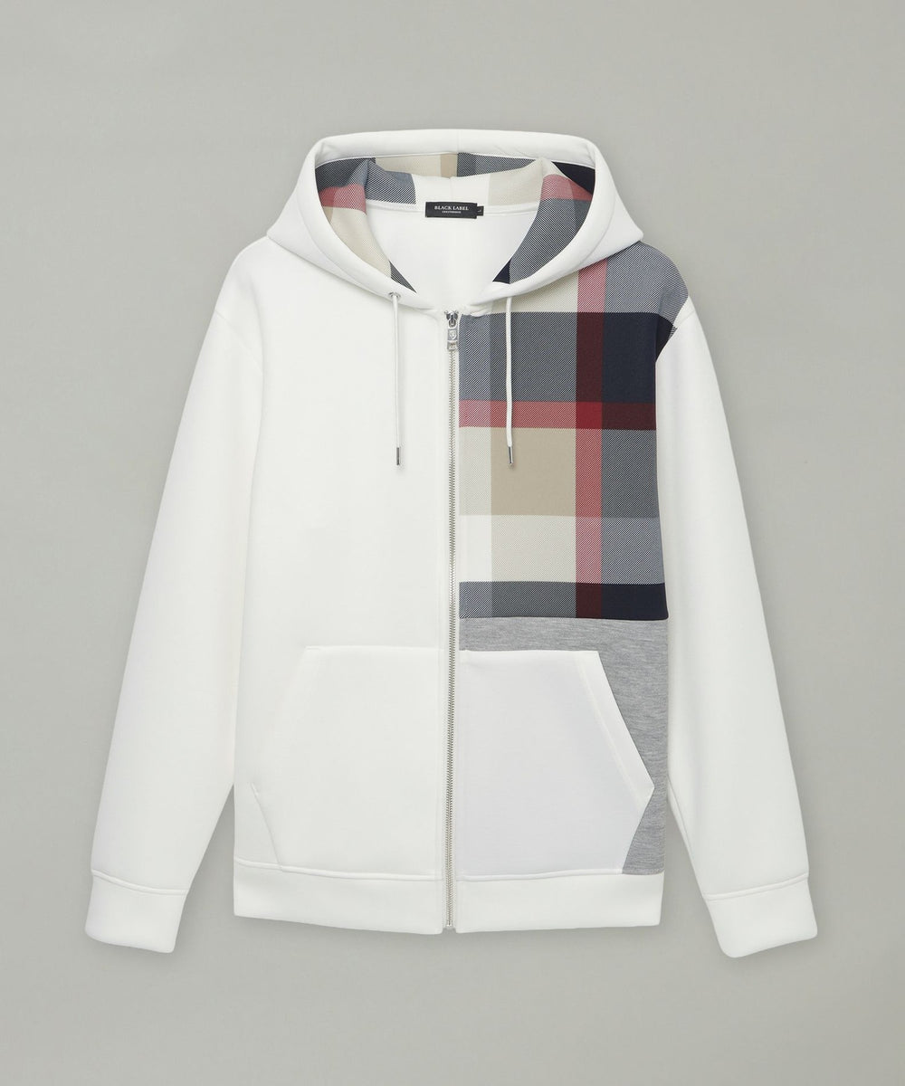一部店舗限定】パッチワークチェックパーカー（カットソー）｜BLACK