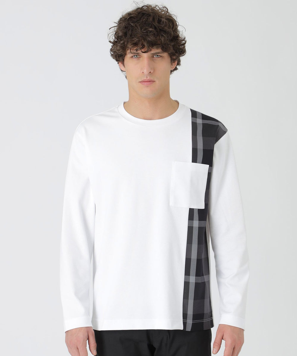 ブラックレーベルクレストブリッジ　長袖チェック柄カットソー　Mサイズ　白 一部店舗限定】サイドチェックカットソー（カットソー）｜BLACK LABEL