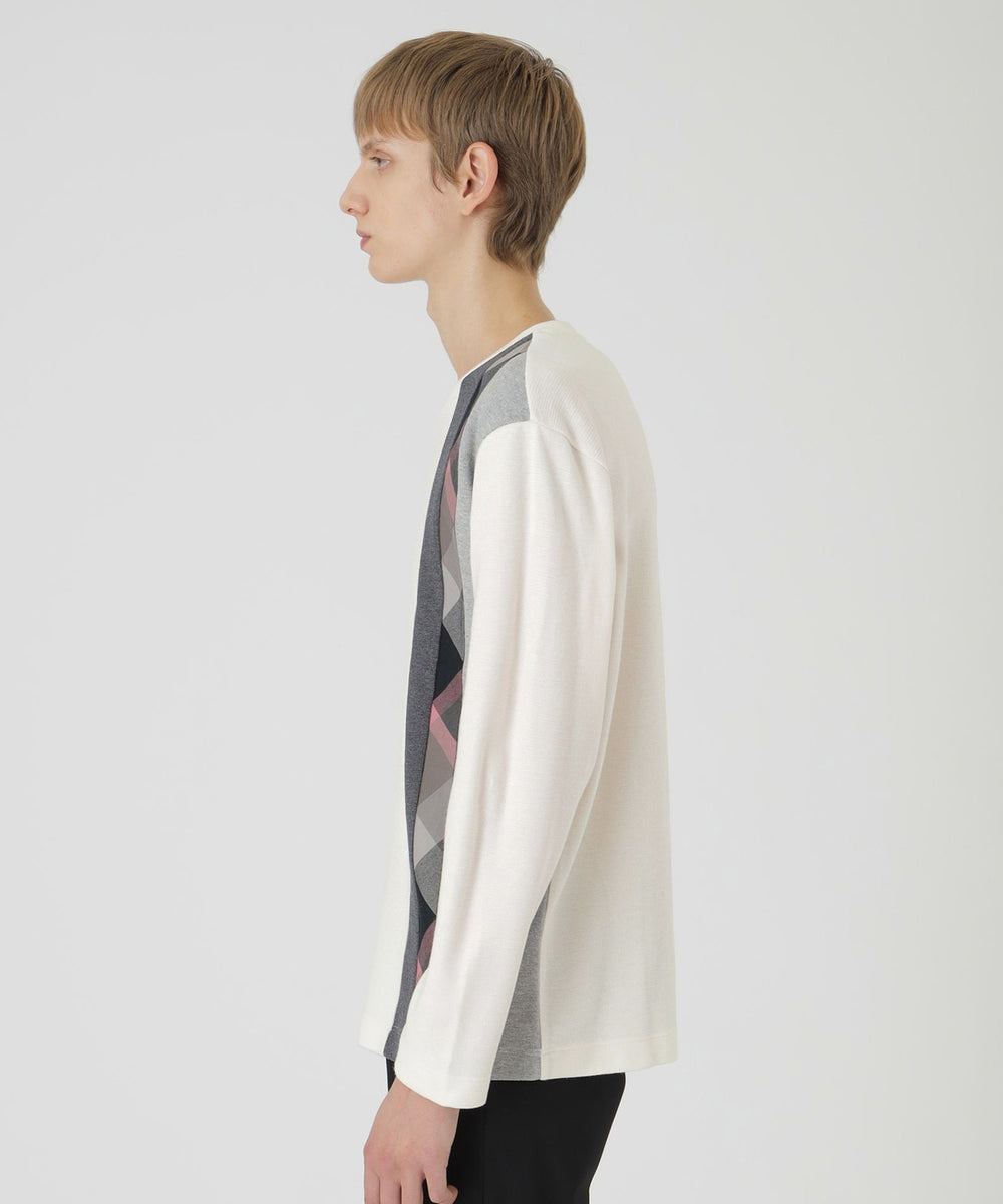 一部店舗限定】チェックストライプパッチワークニットソー（カットソー