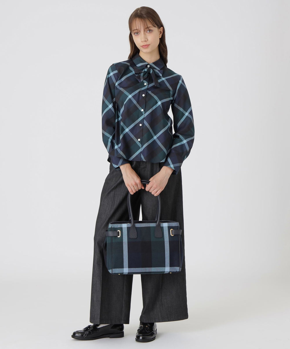 クレストブリッジチェックキャンバスハトメトート（バッグ）｜BLUE