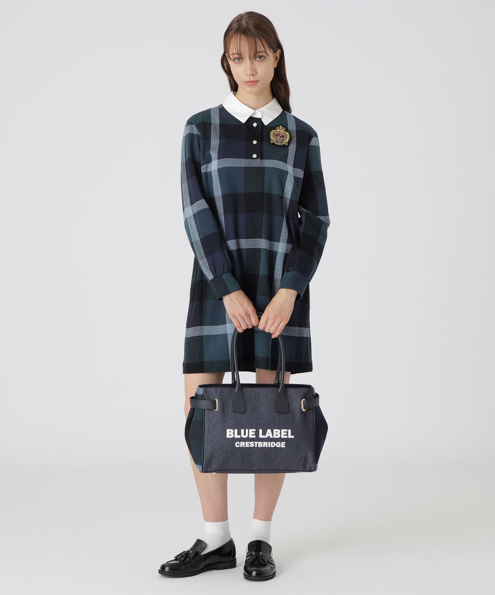 【ユニセックス】大容量✨ ブラックレーベル クレストブリッジ トートバッグ 紺 シュリンクレザートートバッグ（バッグ）｜BLACK LABEL CRESTBRIDGE