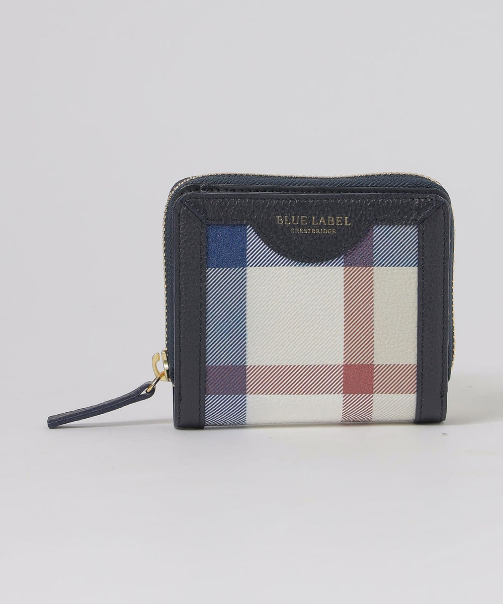クレストブリッジチェックレザー二つ折り財布（ウォレット