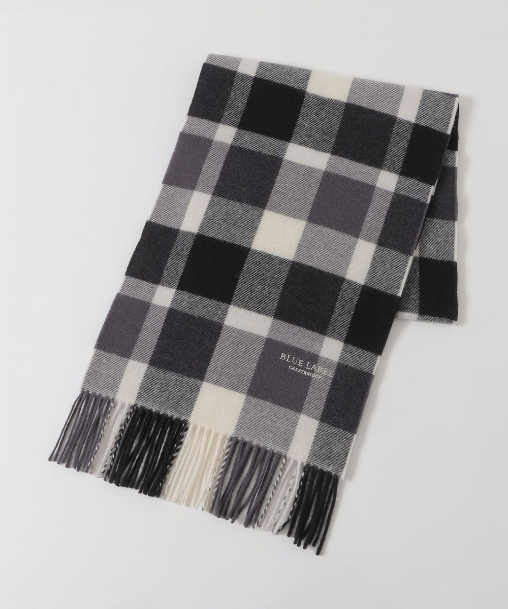 美品　ブルーレーベル　クレストブリッジ　チェック　ブルー　カシミヤ　マフラー クレストブリッジチェックマフラー（マフラー・ストール