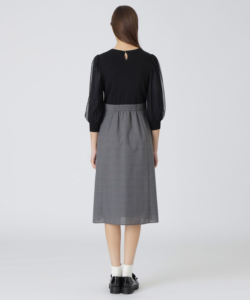 チュールスリーブニットドッキングドレス（ドレス）｜BLUE LABEL