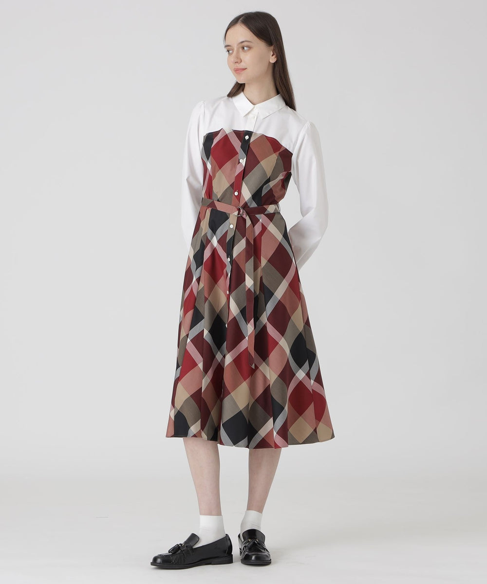 【クレストブリッジ】チェックライトクロッシング　ツイルシャーリングドレス　38 クレストブリッジチェックライトクロッシングツイルシャツドレス