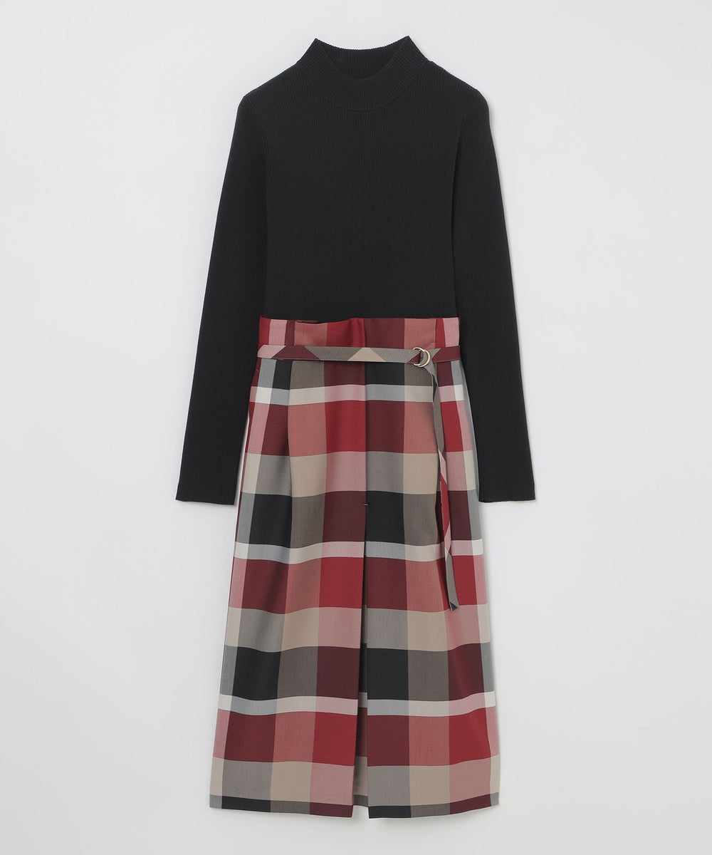 クレストブリッジチェッククロッシングツイルニットコンビドレス